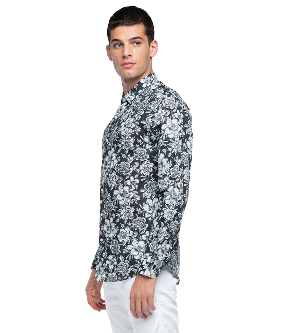 ブラックホワイトフラワープリントシャツ 詳細画像 ブラックホワイト 3